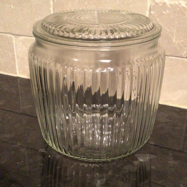 Anchor Hocking Ribbed Glass Biscuit Barrel Canister