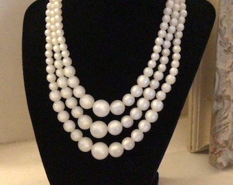 Triple-Strand Lucite White Moonglow Necklace