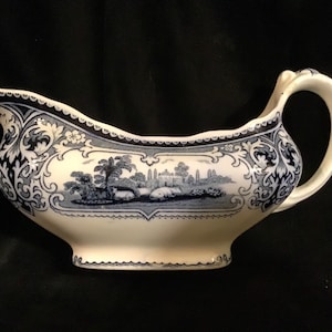 Ford & Sons Burslem Blue Transferware Gravy Sauce Boat Verona Pattern Pastoral Scene