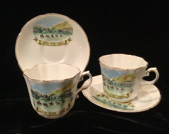 Toad River Lodge Alaska Hi-Way B.C.  Cup and Saucer Set Royal Consort China