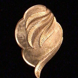 Trifari Goldtone Textured Abstract Feather Brooch