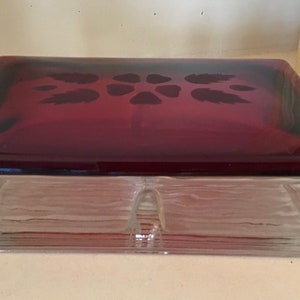 Pressed Glass Cigarette Or Playing Cards Box Trinket Dish With Etched Ruby Red Lid