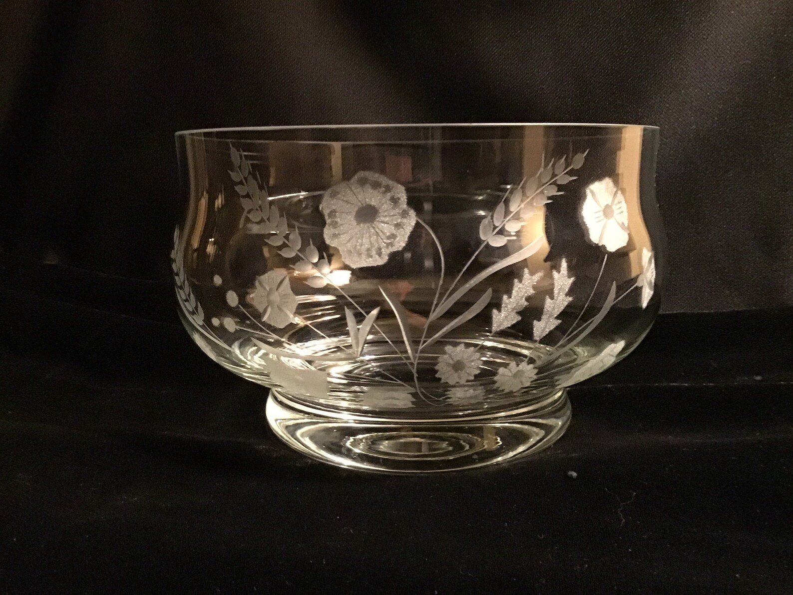 Etched Glass Footed Salad or Decorative Bowl Etsy