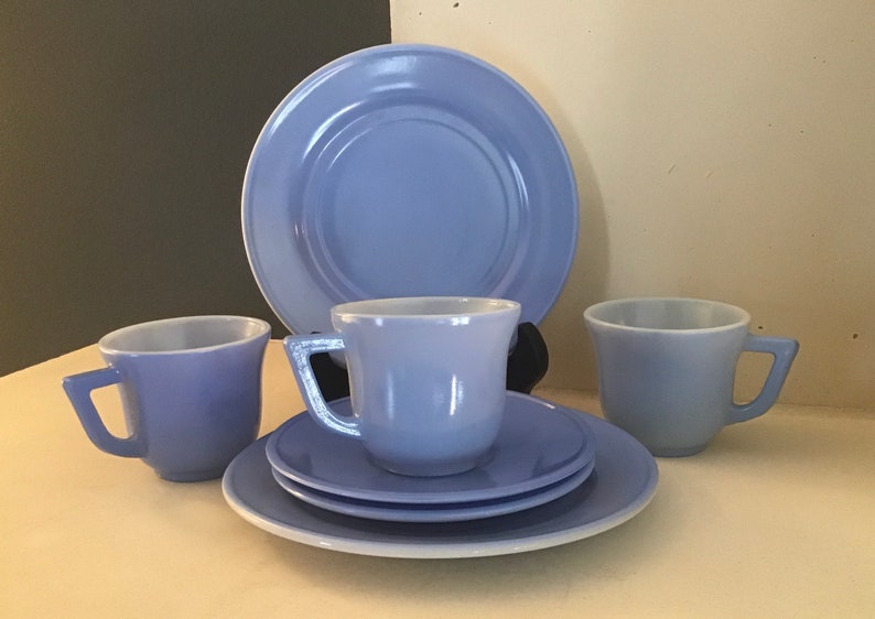 Blue Glass Hazel Atlas Children\u2019s Play Dishes