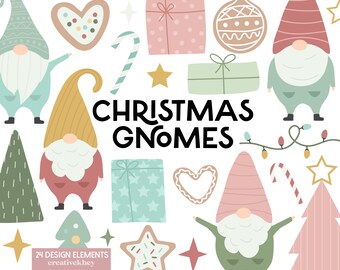 Christmas Gnomes Clipart, Pastel Christmas Clipart, Cute Gnome Clipart, Cute Christmas