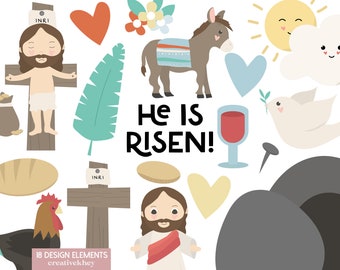 Christian Easter Clip Art, Easter Jesus Clipart, Easter Clipart Religious, Christian Clipart Bundle, Donkey Clipart, Dove Clipart