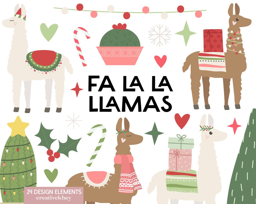 Christmas Llama Clipart, Fa La La Llama, Cute Christmas Clipart, Alpaca