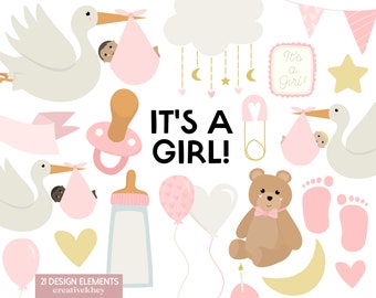It's A Girl Clipart, Girl Baby Shower Clipart, Baby Footprints PNG, Baby Girl Clipart
