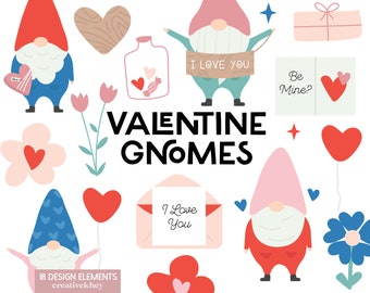 Valentine Gnome Clipart, Valentine's Day Gnomes, Cute Gnome Clipart, Cute Valentine's Day Clipart