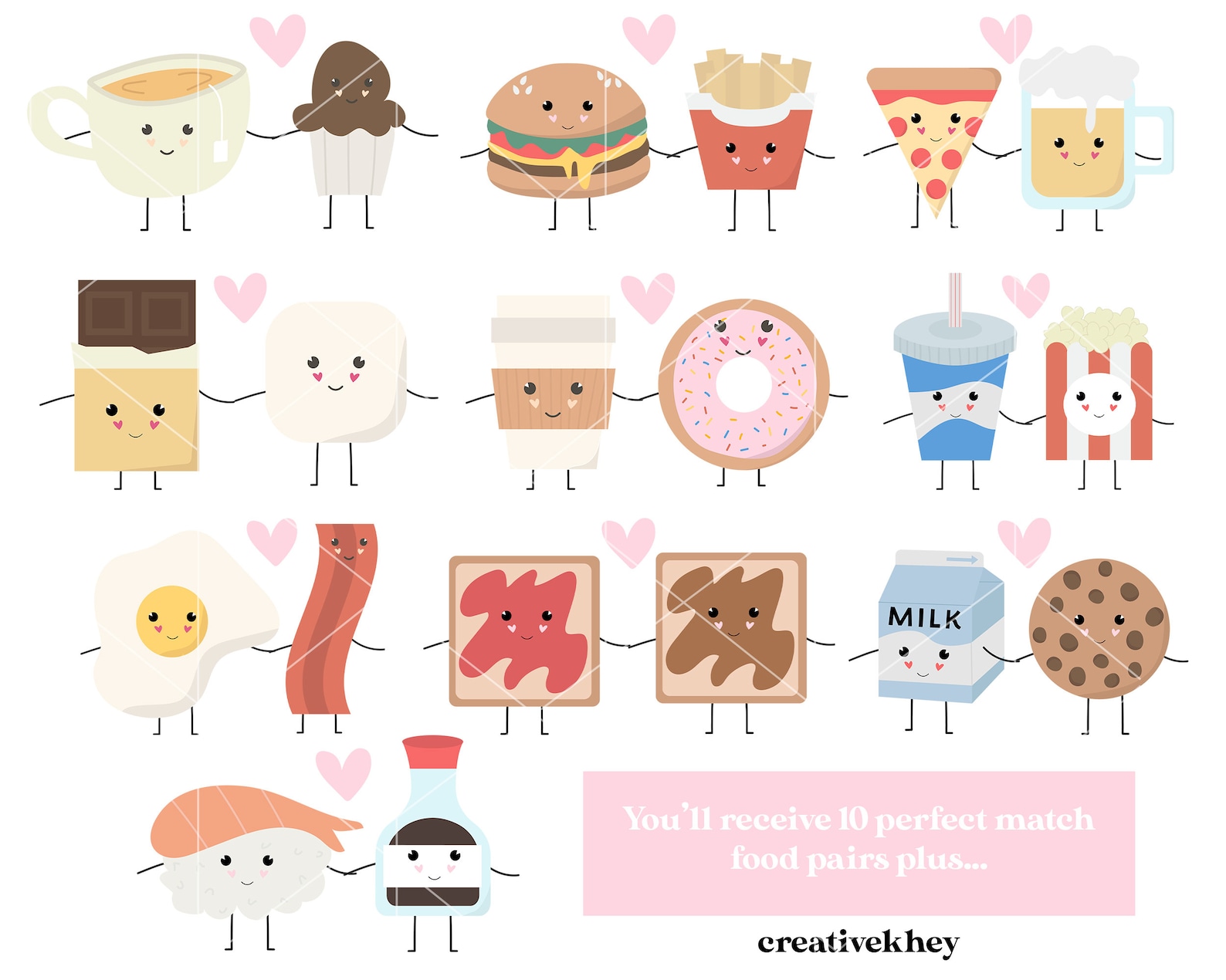 Perfect Match Clipart, Kawaii Food Clipart, Cute Food Clipart, Best ...