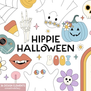 Hippie Halloween Clipart, Groovy Halloween  Clipart, 60's Clipart, Retro Halloween
