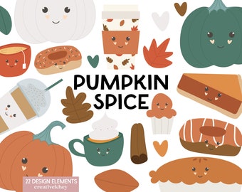 Pumpkin Spice Clipart, Cozy Fall Clipart, Fall PNG, Autumn Coffee Cup