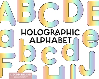 Holographic Alphabet Clipart, Clipart Letters, Pastel Alphabet Clipart, Rainbow Letters Clipart
