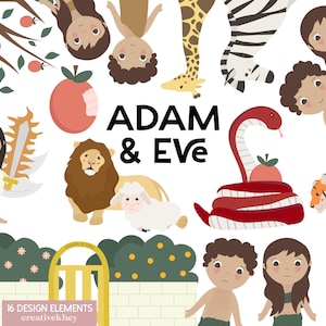 Adam and Eve Clipart, Garden of Eden Clipart, Tree of Knowledge, Bible Story Clipart, Sunday School Clipart