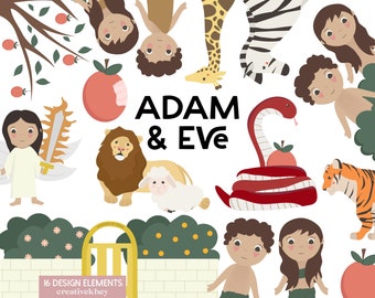 Adam and Eve Clipart, Garden of Eden Clipart, Tree of Knowledge, Bible Story Clipart, Sunday School Clipart