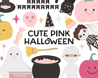 Cute Pink Halloween, Kids trick or treat clipart, Pink Pumpkin