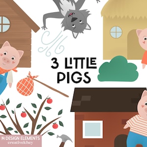 3 Little Pigs Clipart, Three Little Pigs Clipart, Big bad wolf PNG, Nursery Clipart