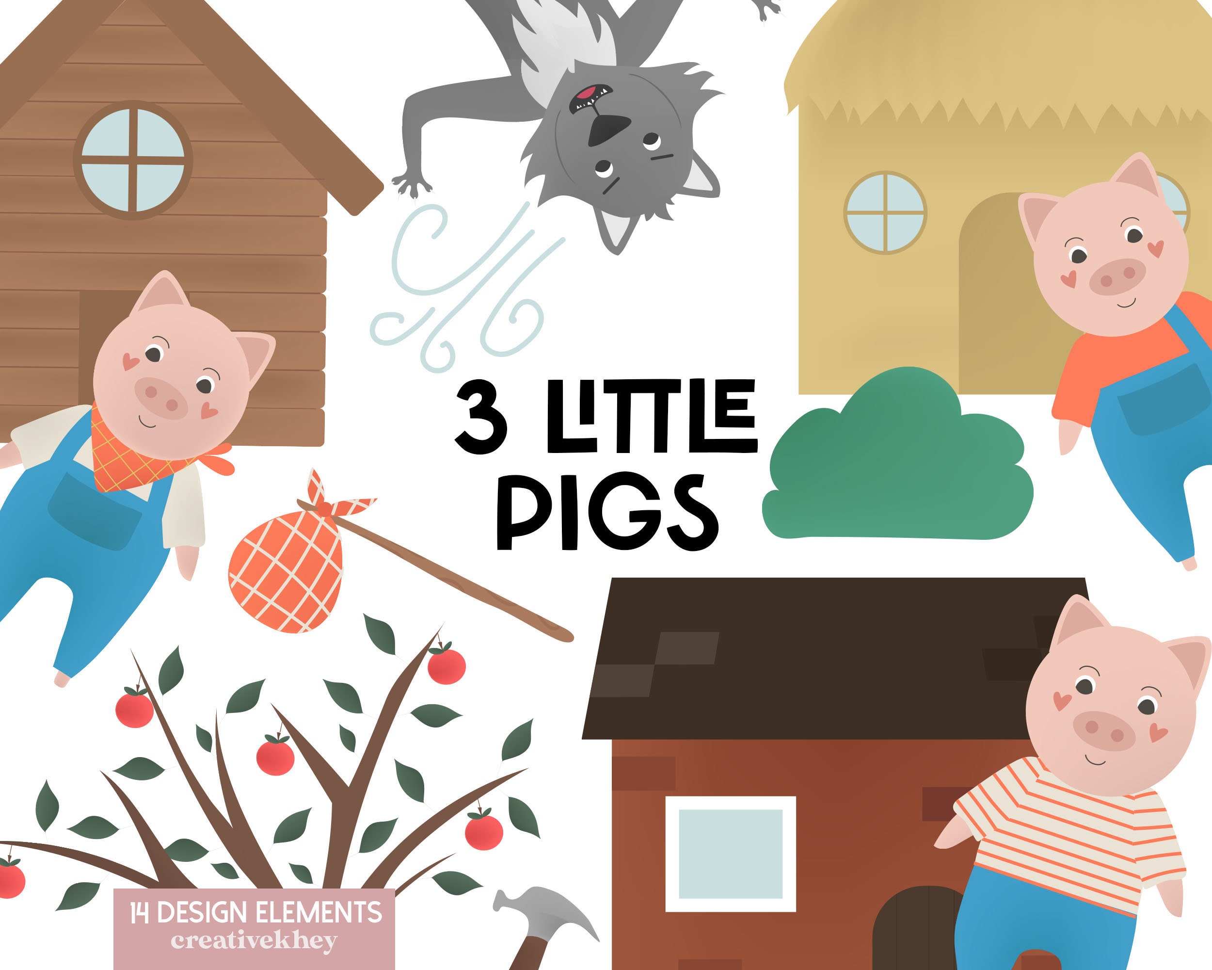 3 Little Pig Clipart - Etsy