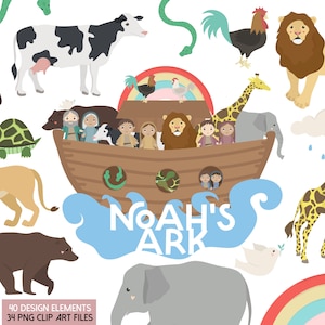 Noahs Ark Clipart, Noah’s Ark PNG, Bible Clipart, Personnages bibliques, Christian Clipart Bundle, Licence commerciale Clipart