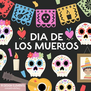 Dag van de Doden Clipart, Dia De Los Muertos Clipart, Sugar Skull Clipart, Mexicaanse Clipart, Fiesta Clipart
