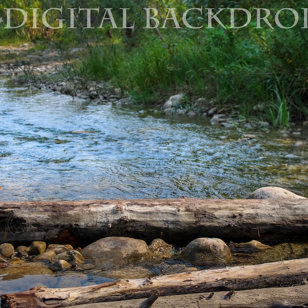 Summer Digital Backdrops/Props (Newborn Photography Prop. Newborn Digital Prop. Logs on the river) Digital Download