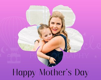 Happy Mothers Day photo template, purple flower frame Photo Overlays, just add photo, Digital PNG File