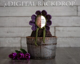 Spring Flower Newborn Digital Backdrop (Newborn Photography Prop. Newborn PNG - Add baby face. Baby in flower pot) Digital Download PNG