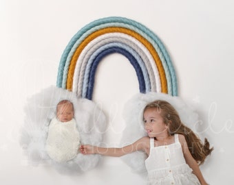 Rainbow Newborn Sibling Digital Backdrops (Newborn Photography. Newborn Digital Prop. Blue rainbow and clouds ) Digital Download