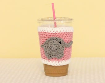 Elephant Coffee Cup Cozy, Crochet Coffee Cozy, Crochet Coffee Cup Sleeve, Coffee Lover Gift, Tea Lover Gift, Mother's Day