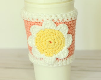 Daisy Coffee Cup Cozy, Crochet Coffee Cozy, Flower Coffee Cup Sleeve, Coffee Lover Gift, Tea Lover Gift