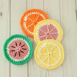 Crochet Fruits Coaster Set, Citrus Drink Coasters, Crochet Summer Coasters, Lemon Coaster, Grapefruit Coaster, Orange Coaster, Watermelon image 2