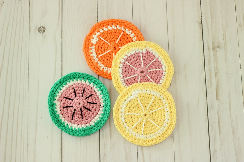 Crochet Fruits Coaster Set, Citrus Drink Coasters, Crochet Summer Coasters, Lemon Coaster, Grapefruit Coaster, Orange Coaster, Watermelon image 2