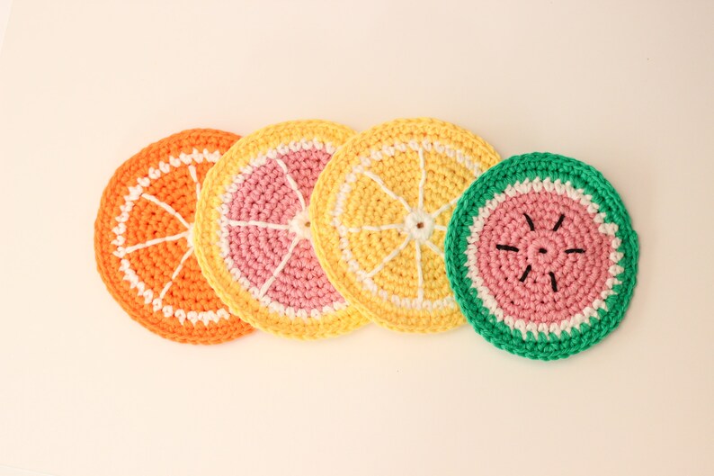 Crochet Fruits Coaster Set, Citrus Drink Coasters, Crochet Summer Coasters, Lemon Coaster, Grapefruit Coaster, Orange Coaster, Watermelon image 10