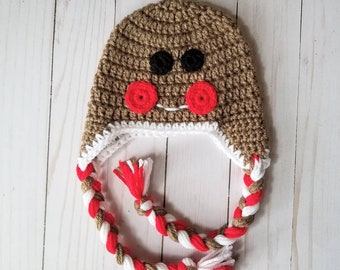 Gingerbread Crochet Baby Hat, Christmas Kids Hat, Unique Baby Shower Gift, Holiday Hat, Winter Hat