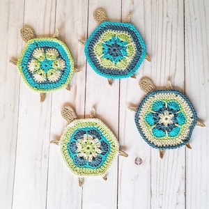 Crochet Turtle Coaster Set of 4, Tropical Turtle Coasters, Seat Turtle Coasters, Crochet Coaster Set, Turtle Lover's gift, Coffee Lover