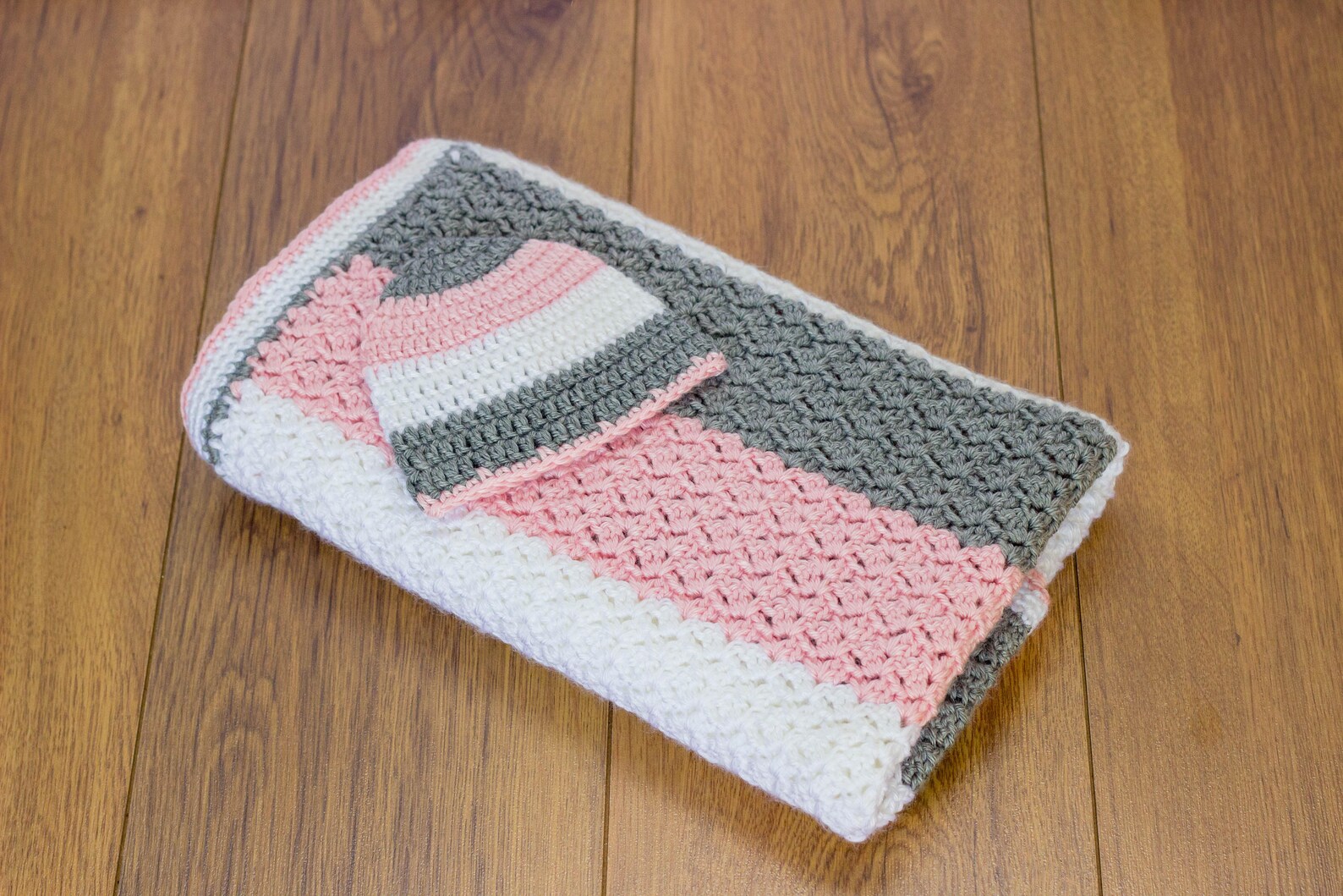 Baby Girl Blanket and Hat Set, Crochet Baby Blanket and Hat Set, Pink