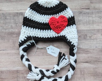 Heart Baby Hat, Crochet Heart Baby Hat, Valentine's Baby Hat, Crochet Hat with Ear Flaps, Love Baby Hat