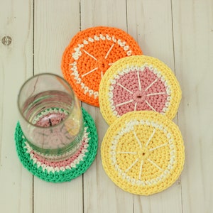 Crochet Fruits Coaster Set, Citrus Drink Coasters, Crochet Summer Coasters, Lemon Coaster, Grapefruit Coaster, Orange Coaster, Watermelon image 1