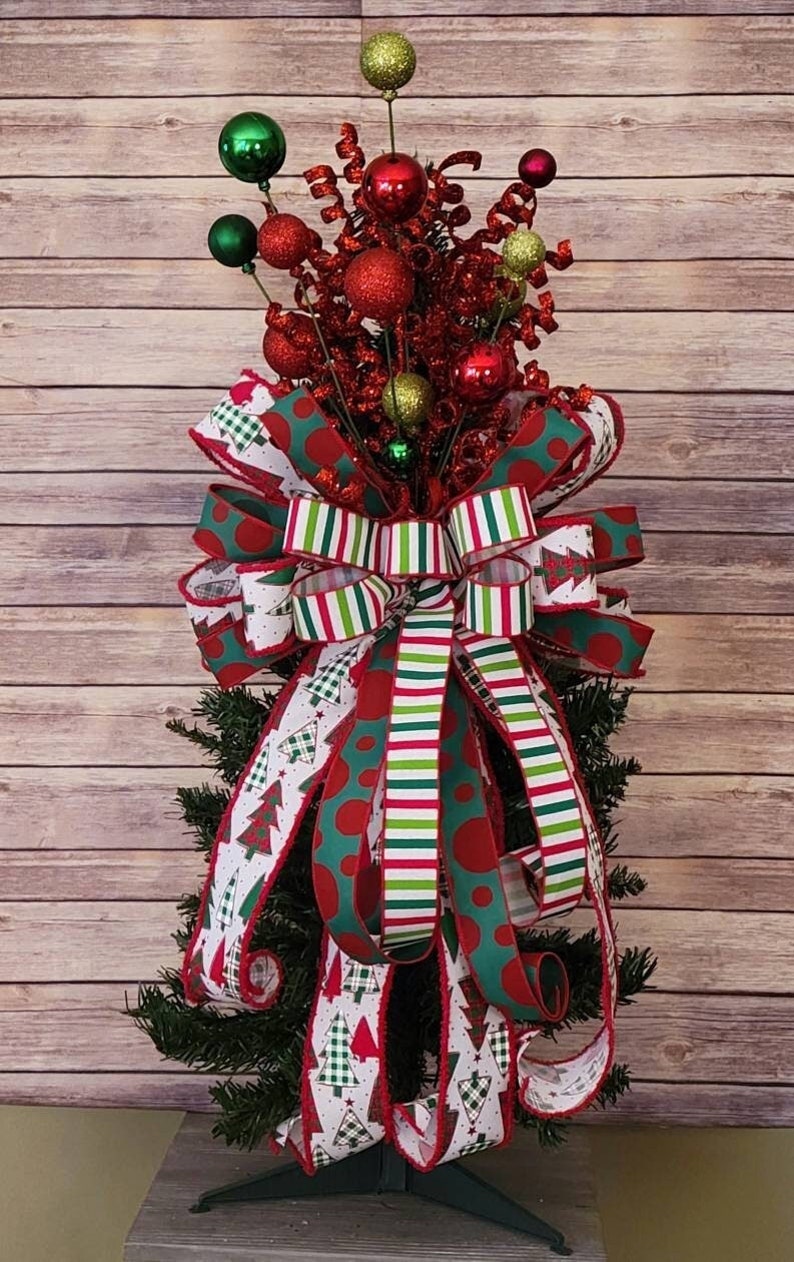 Whimsical Christmas Tree Topper Red and Green Christmas Tree Etsy