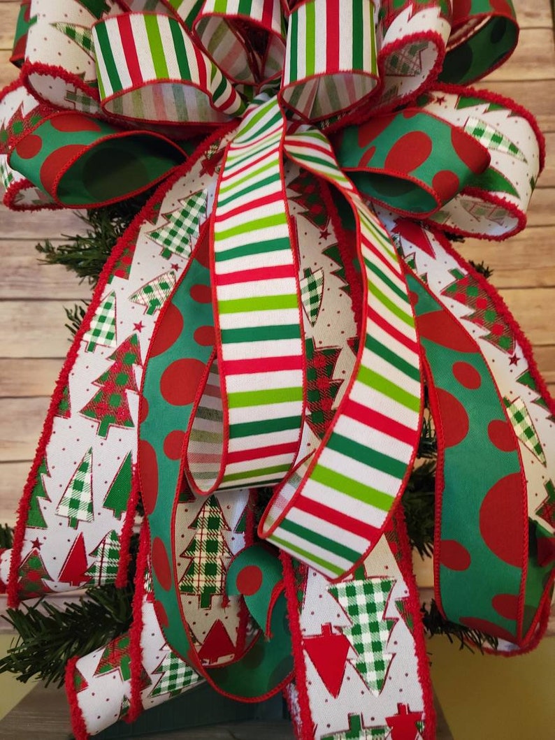 Whimsical Christmas Tree Topper Red and Green Christmas Tree Etsy