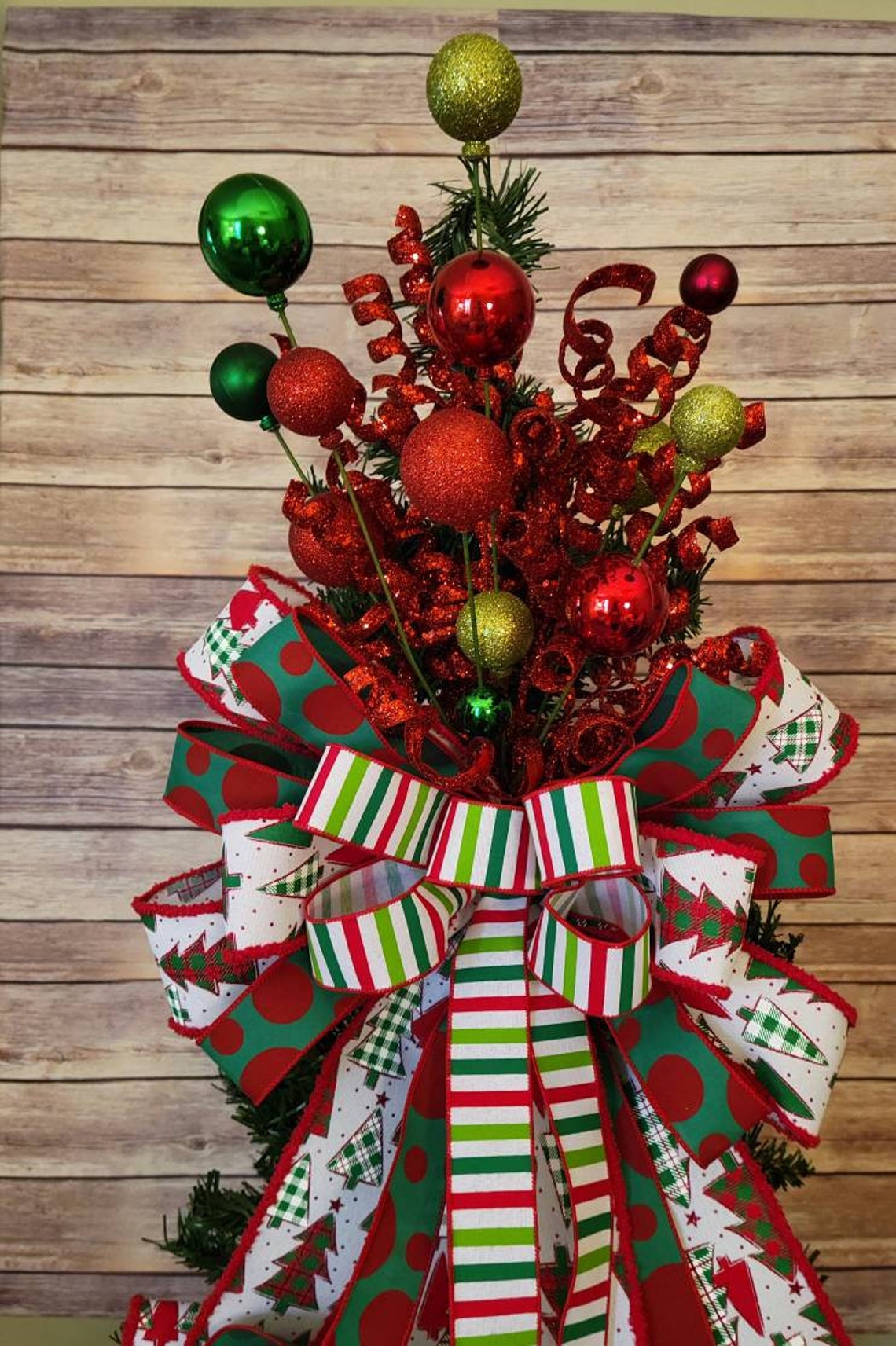 Whimsical Christmas Tree Topper Red and Green Christmas Tree Etsy