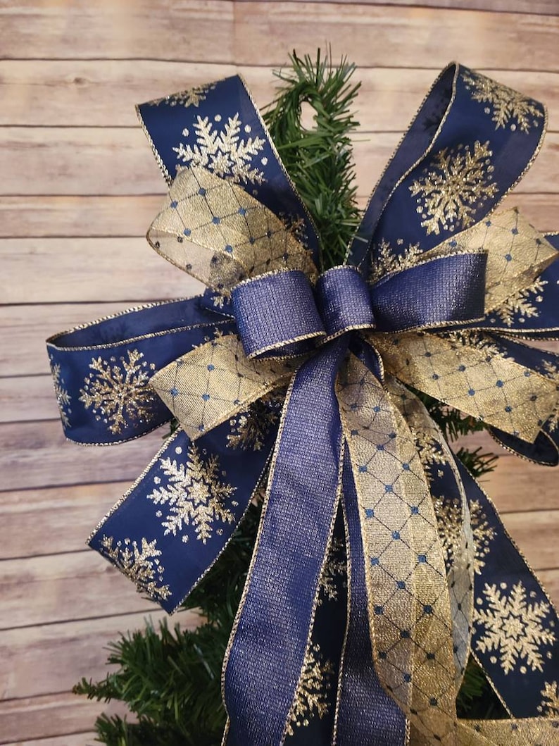 Elegant Christmas Tree Topper Blue and Gold Tree Topper Etsy