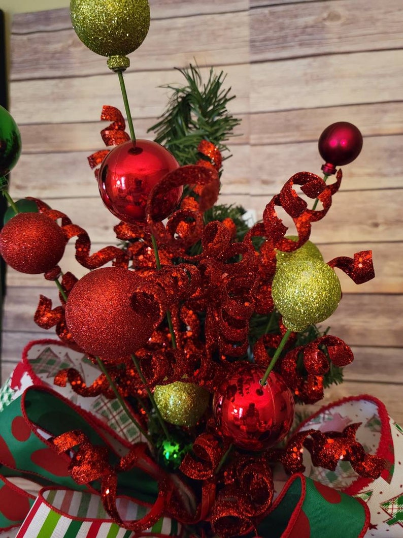 Whimsical Christmas Tree Topper Red and Green Christmas Tree Etsy