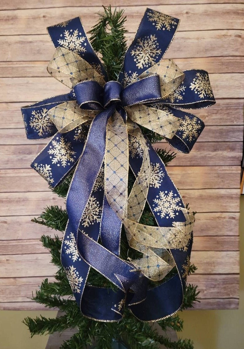 Elegant Christmas Tree Topper Blue and Gold Tree Topper | Etsy