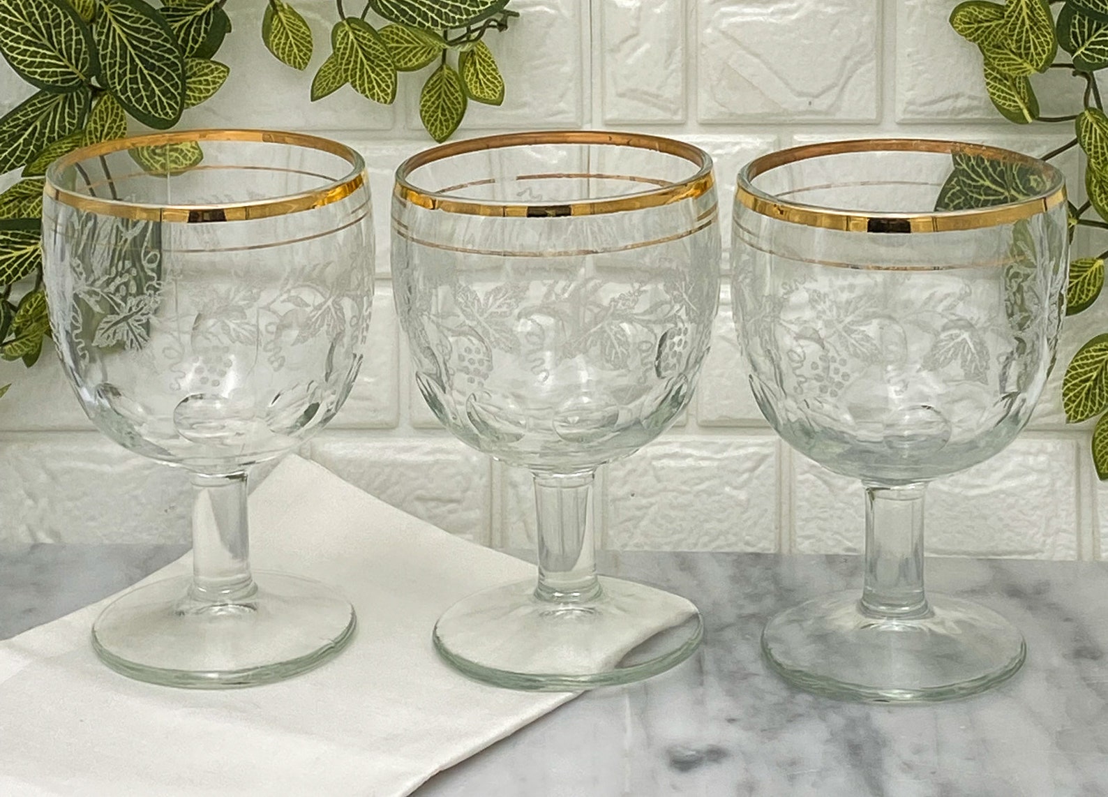 Vintage Bartlett Collins Glass Goblets Set of 3 Etched and Etsy