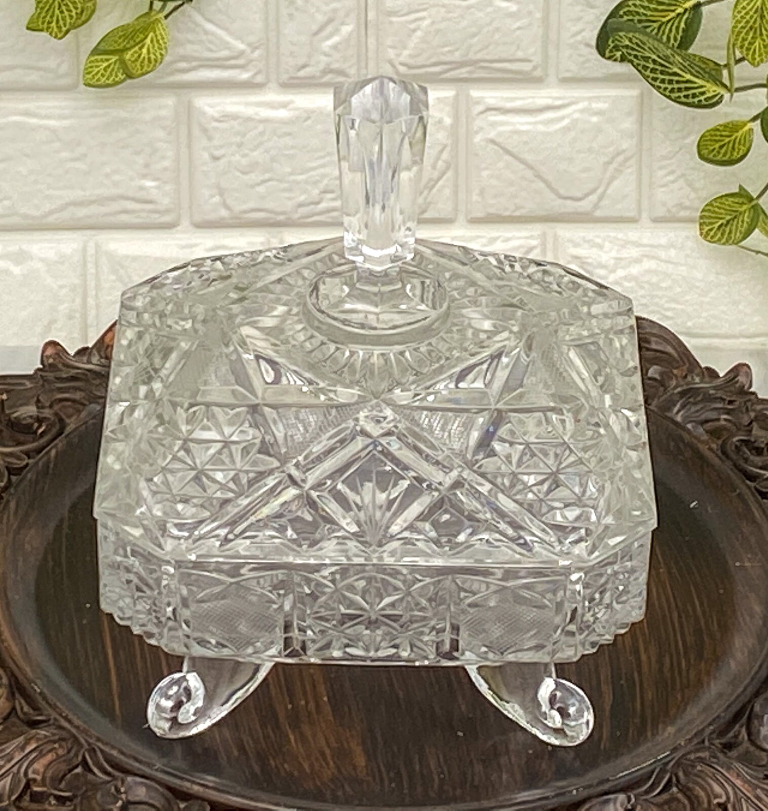 Vintage Cut Glass Dish Square Shaped Candy Dish with Lid Etsy