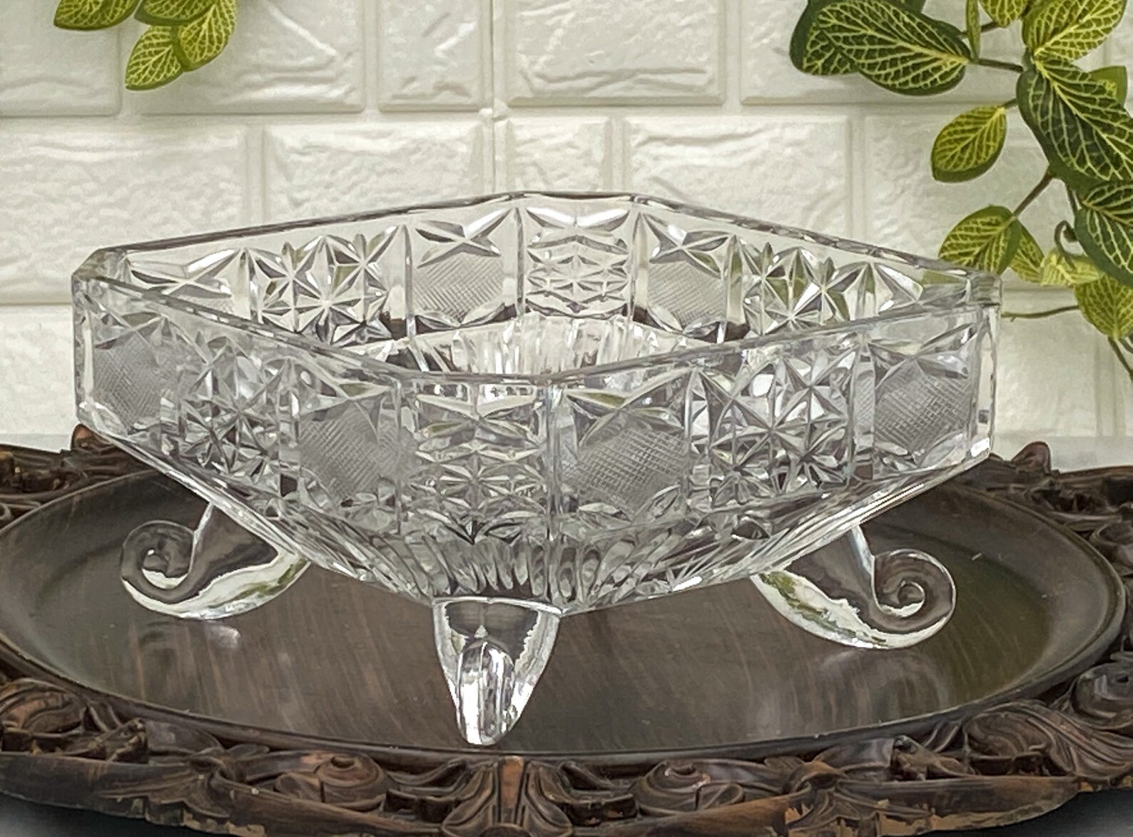 Vintage Cut Glass Dish Square Shaped Candy Dish with Lid Etsy