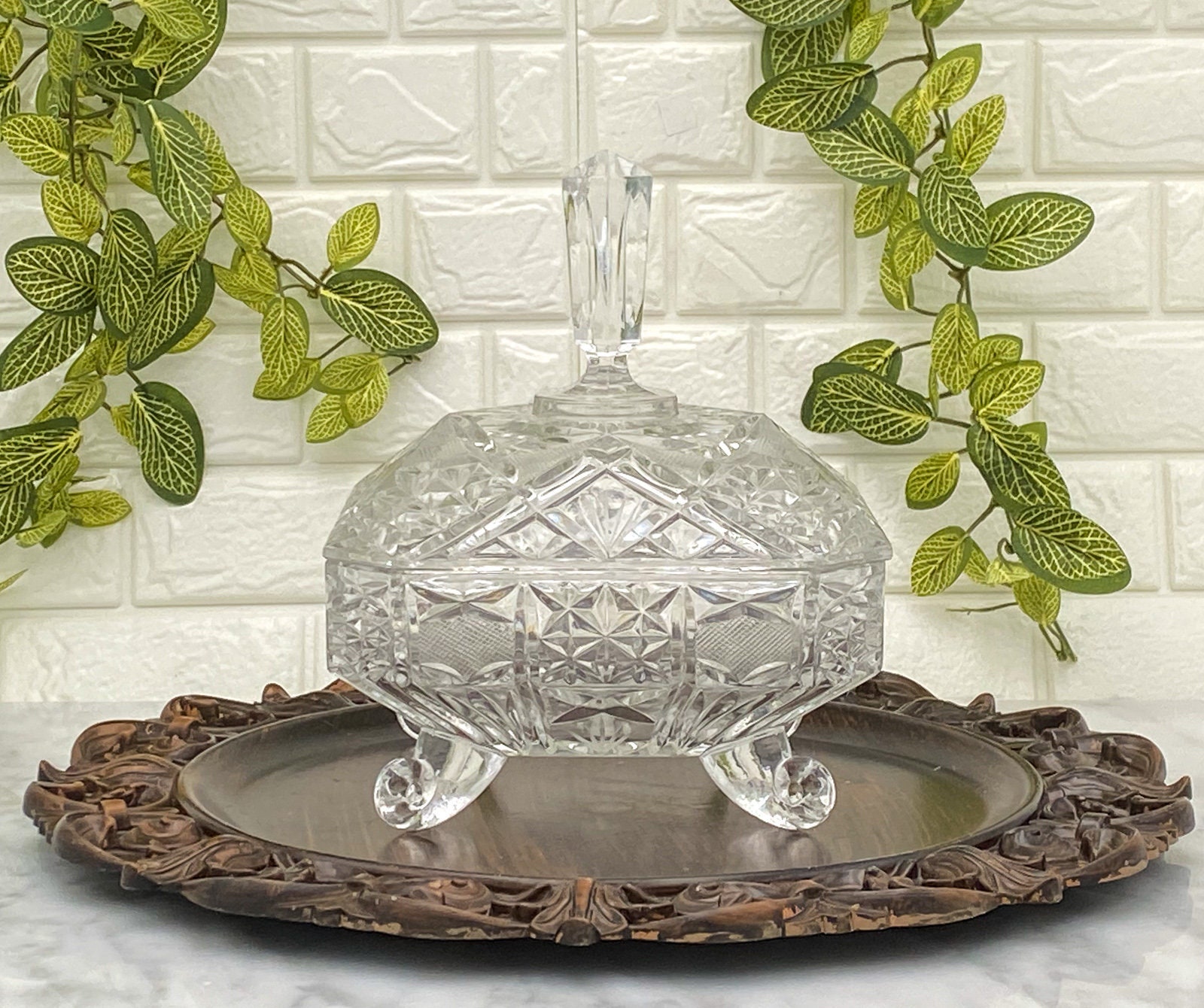 Vintage Cut Glass Dish Square Shaped Candy Dish with Lid Etsy