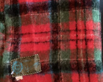 Onkaparinga Red/Green Checked Vintage Wool/Mohair Rug/Blanket - 175 CM x 150 CM