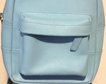 Aris Blue Faux Leather Mini Back Pack - 30 CM X 8 CM X 20 CM